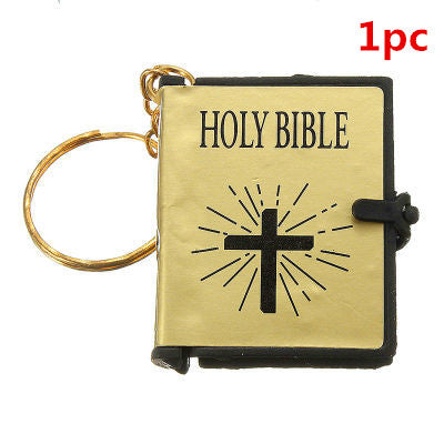 Mini English HOLY BIBLE Key Chains Real Paper Readable Bible Christian Keyrings Car Key Chains Bag Ornaments Religious Jewelry