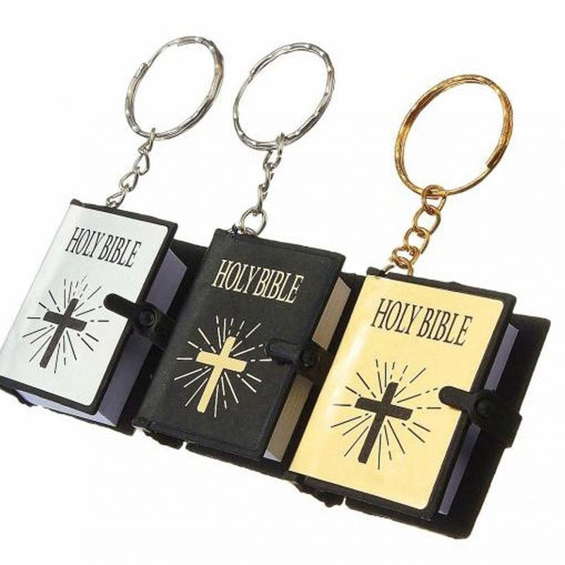 Mini English HOLY BIBLE Key Chains Real Paper Readable Bible Christian Keyrings Car Key Chains Bag Ornaments Religious Jewelry