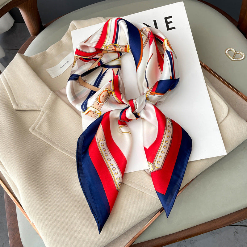 Artificial Silk Striped High-grade Korean Style Stylish Beach Arm Bag Silk Scarf