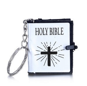 Mini English HOLY BIBLE Key Chains Real Paper Readable Bible Christian Keyrings Car Key Chains Bag Ornaments Religious Jewelry