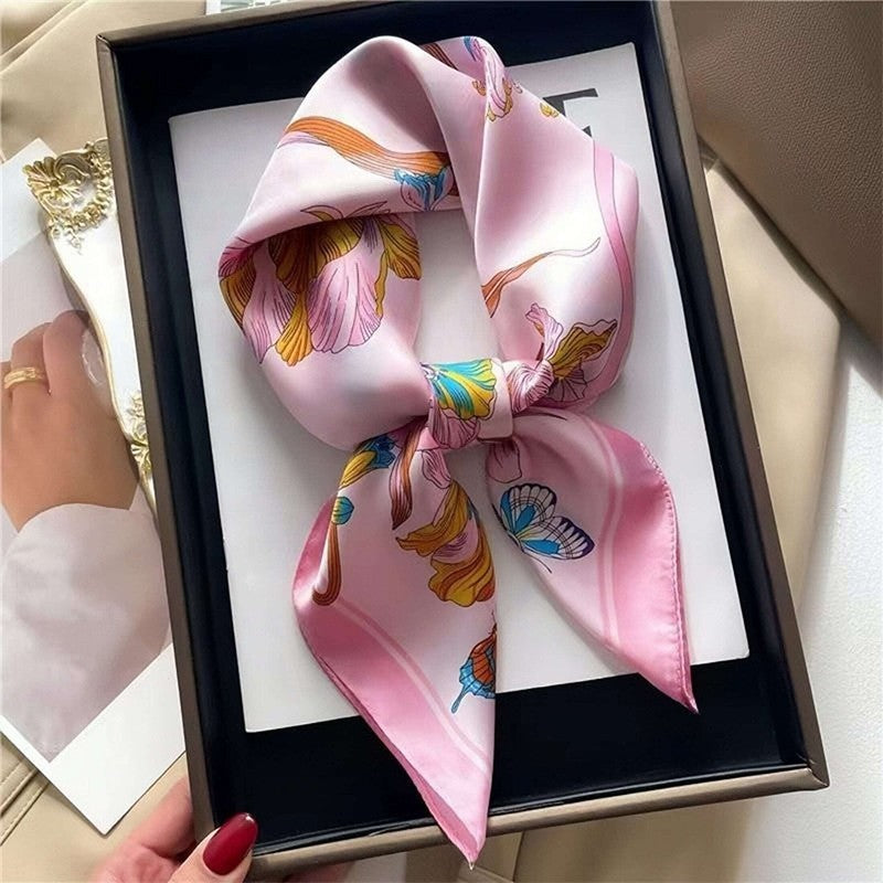 Artificial Silk Striped High-grade Korean Style Stylish Beach Arm Bag Silk Scarf